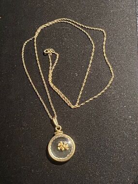 Vintage 14K Gold Filled Floating Natural Gold Nugget Shaker Pendant Necklace